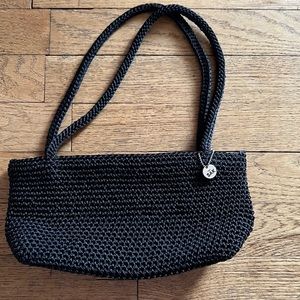 The Salk Black crochet baguette